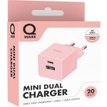 Qware Qware Mini Dual Charger (USB-C/A) with PowerDelivery - Pink