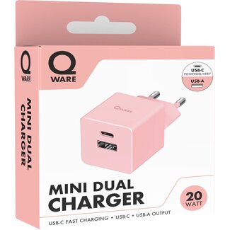 Qware Qware Mini Dual Charger (USB-C/A) with PowerDelivery - Pink