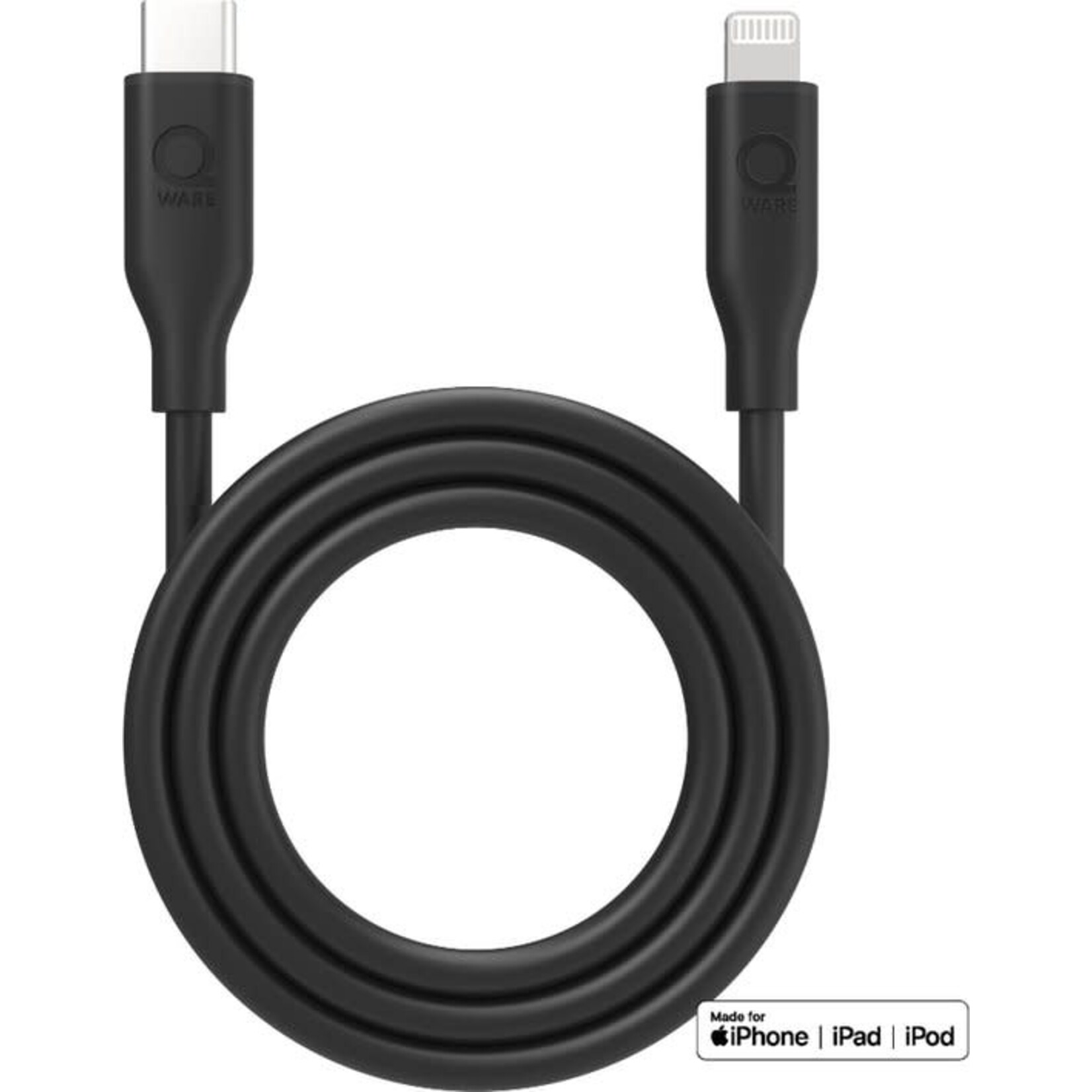 Qware Qware USB-C to 8-Pins/Lightning Fast-Charge kabel - zwart