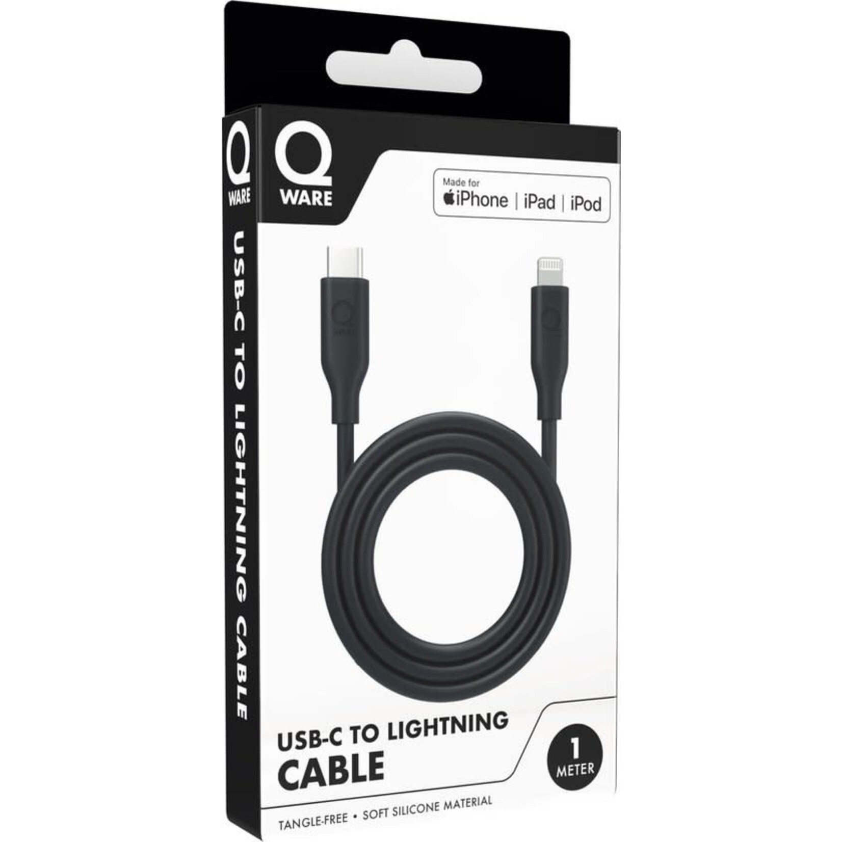 Qware Qware USB-C to 8-Pins/Lightning Fast-Charge kabel - zwart