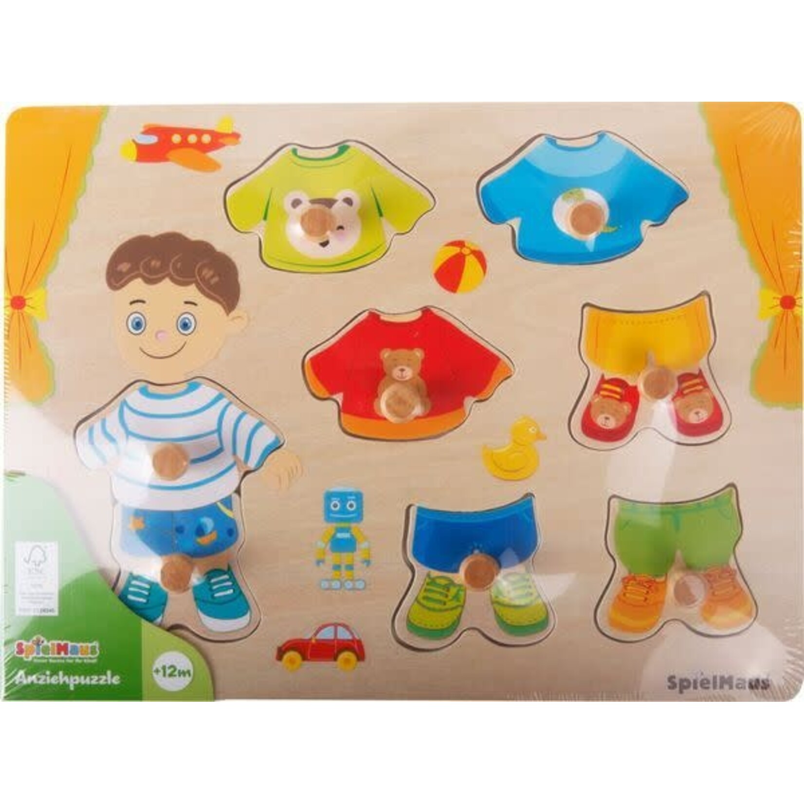 Spielmaus SpielMaus houten aankleedpuzzel meisje en jongen, 5 stukjes, assorti
