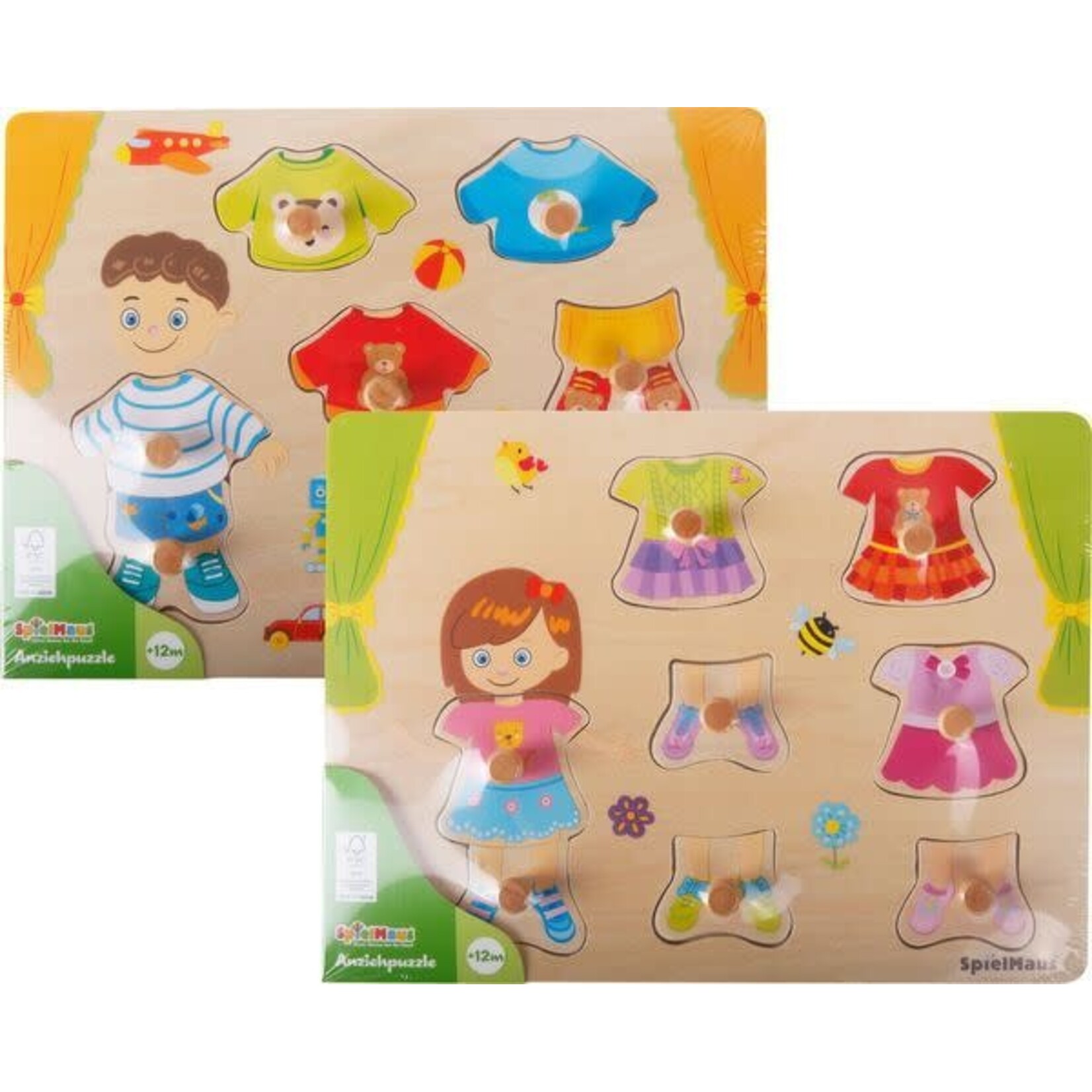 Spielmaus SpielMaus houten aankleedpuzzel meisje en jongen, 5 stukjes, assorti