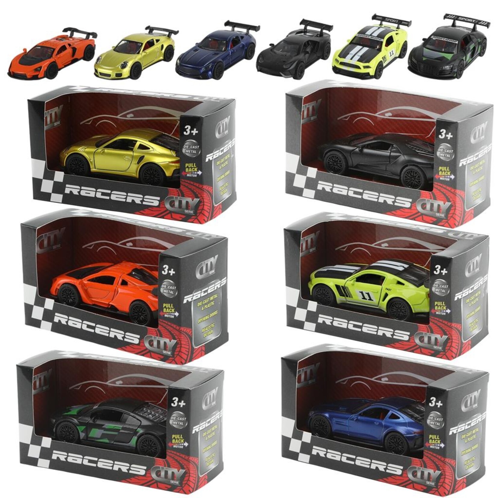 City CITY Sportwagen 1:36 Pull Back Functie 6 Assorti (per stuk)