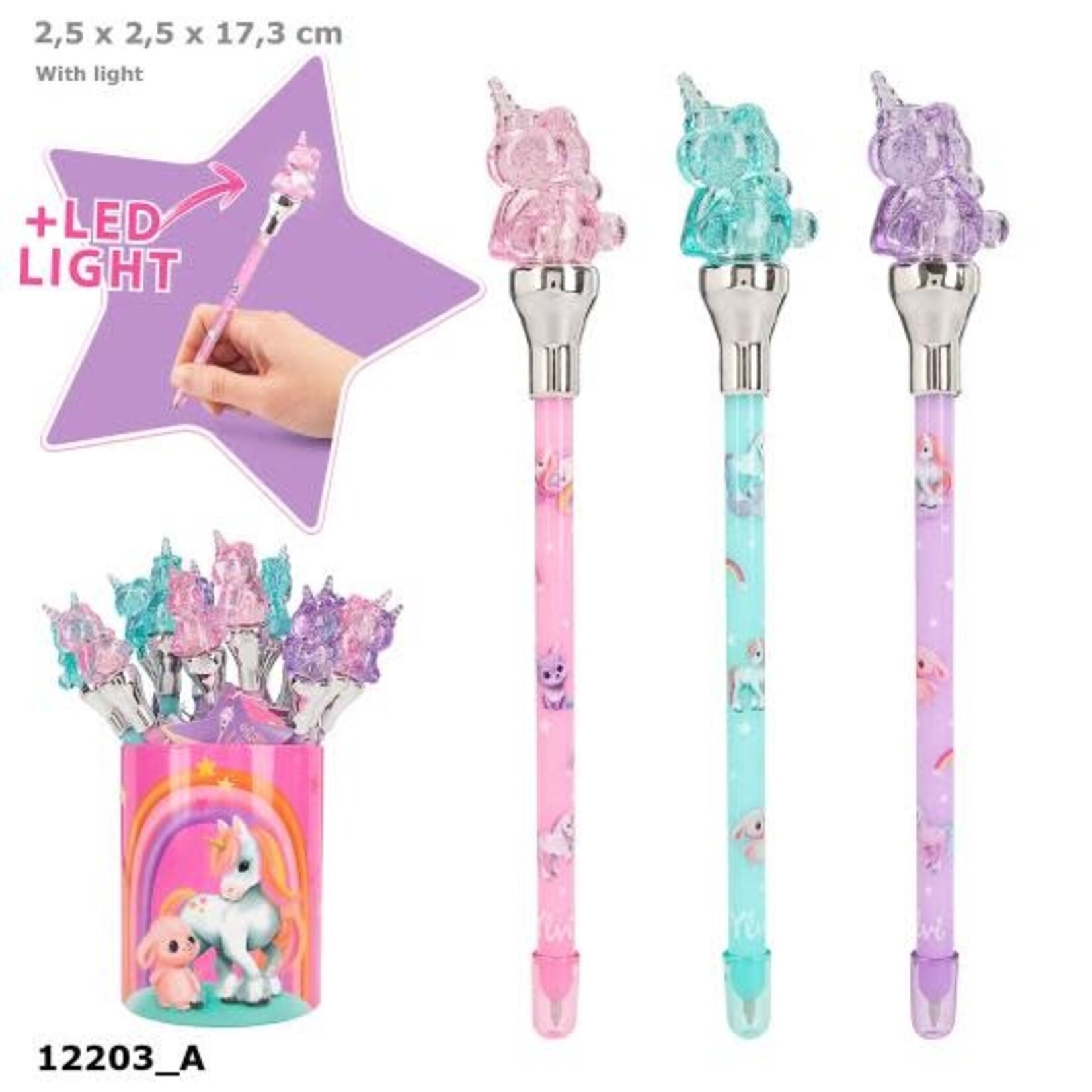 Ylvi Ylvi pen met eenhoorn topper en LED licht (per stuk)