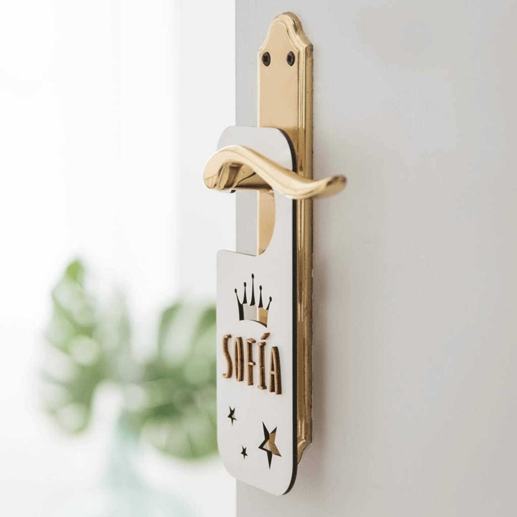 Vintiun Display Vintiun Deurbordje - te personaliseren met naam - sterren - kroon wit
