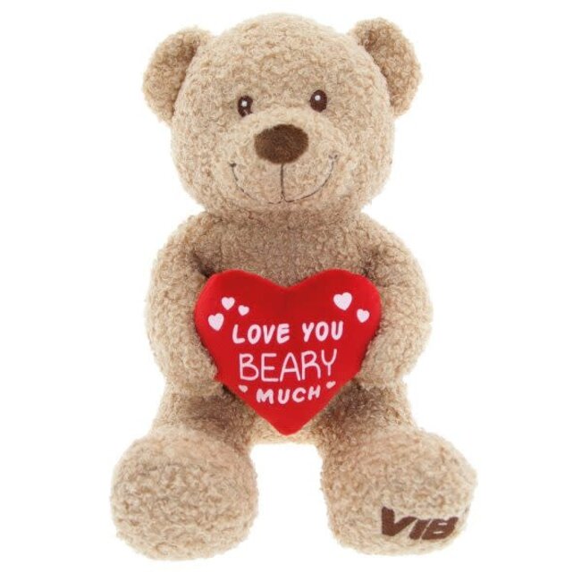 VIB VIB PLUCHE BEER ZITTEND MET HART 60CM TEDDY ‘LOVE YOU BEARY MUCH’ BEIGE