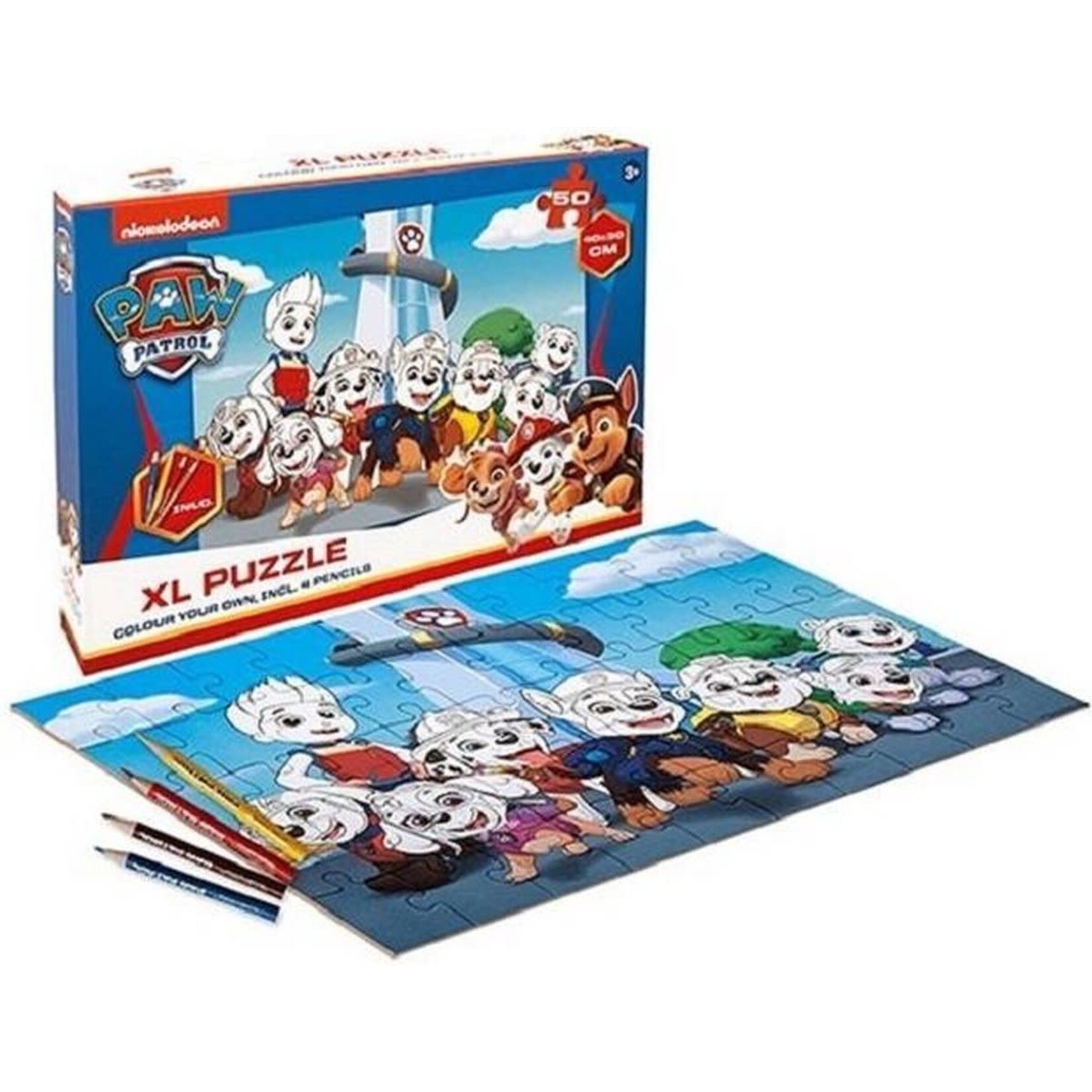 Paw Patrol Paw Patrol - XL Puzzel - Kleur je eigen puzzel - inclusief 4 potloden