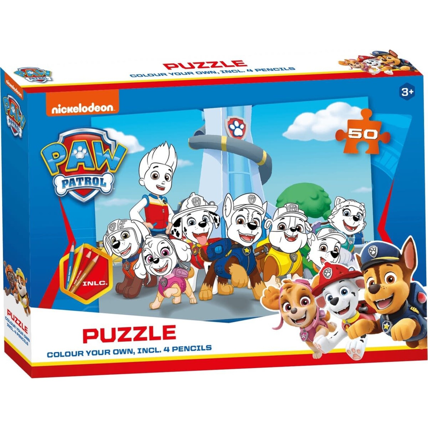 Paw Patrol Paw Patrol - XL Puzzel - Kleur je eigen puzzel - inclusief 4 potloden