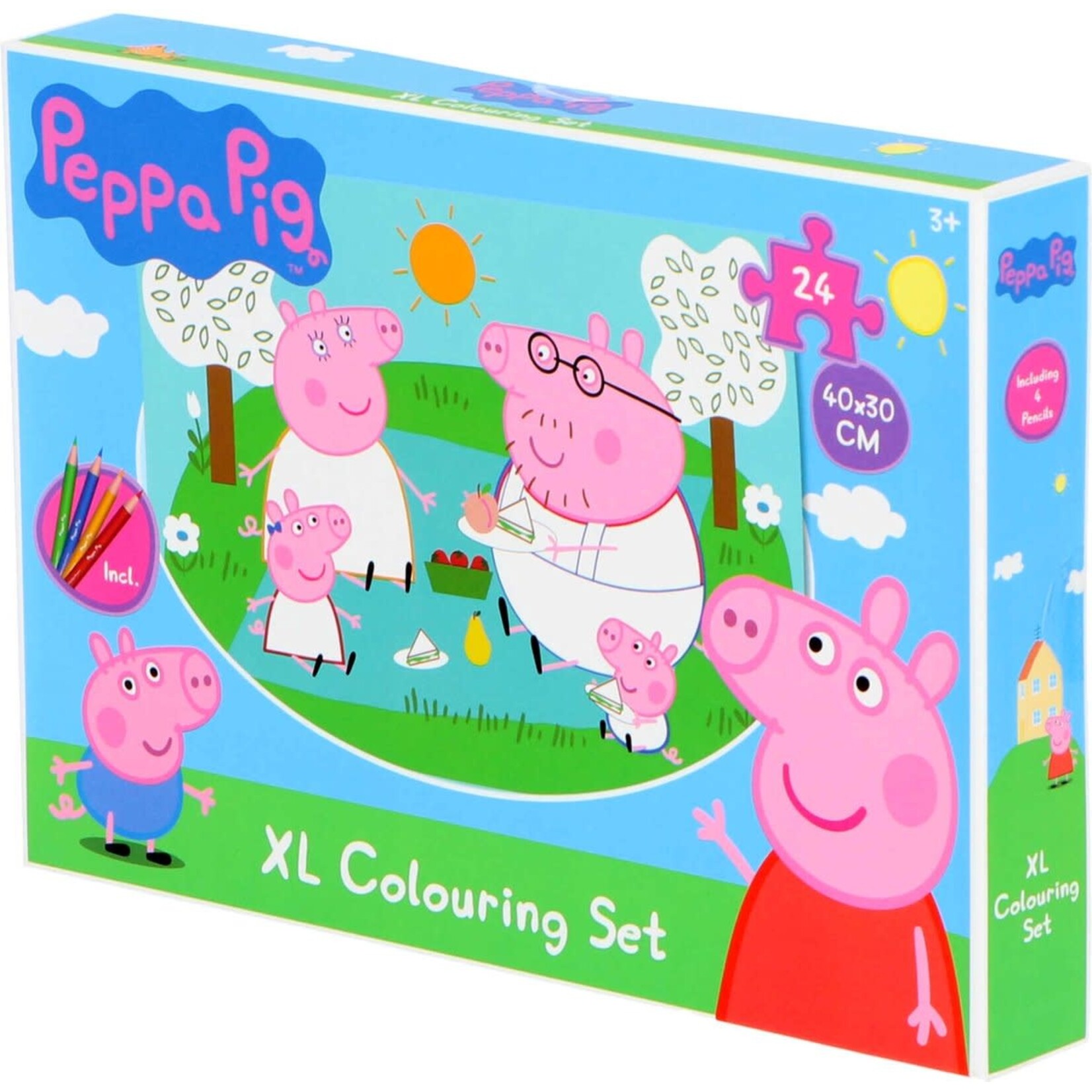 Peppa Peppa Big  - XL Puzzel - Kleur je eigen puzzel - inclusief 4 potloden