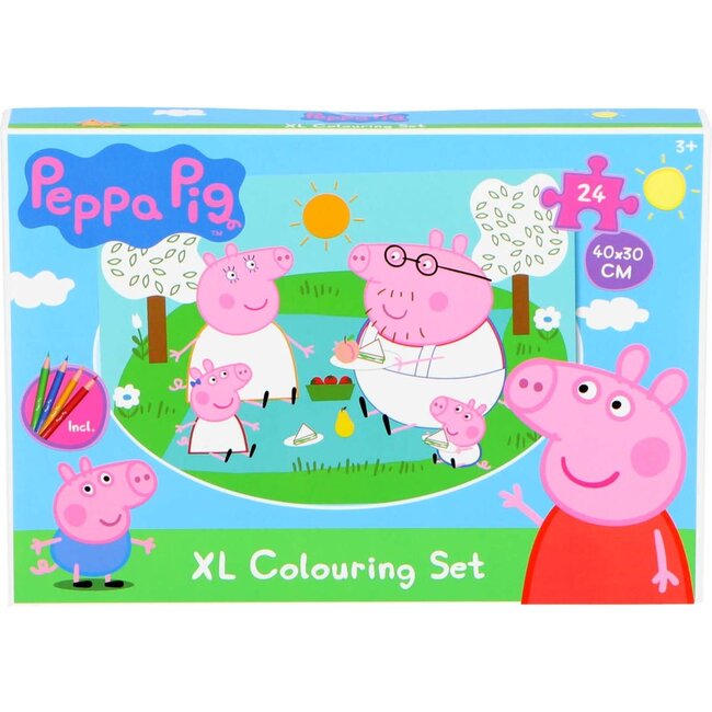 Peppa Peppa Big  - XL Puzzel - Kleur je eigen puzzel - inclusief 4 potloden