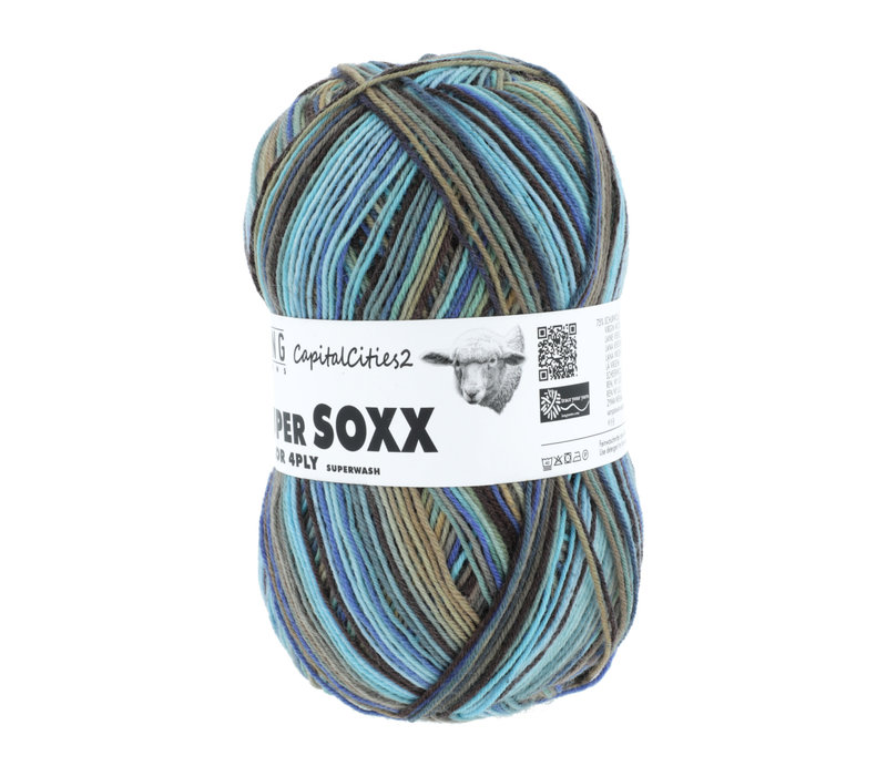 Lang Yarns Super Soxx 4-ply - 385 - Blauw - Bruin