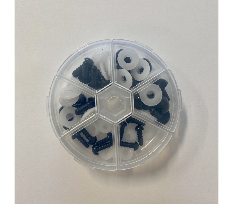 Set verschillende maten veiligheidsogen zwart rond