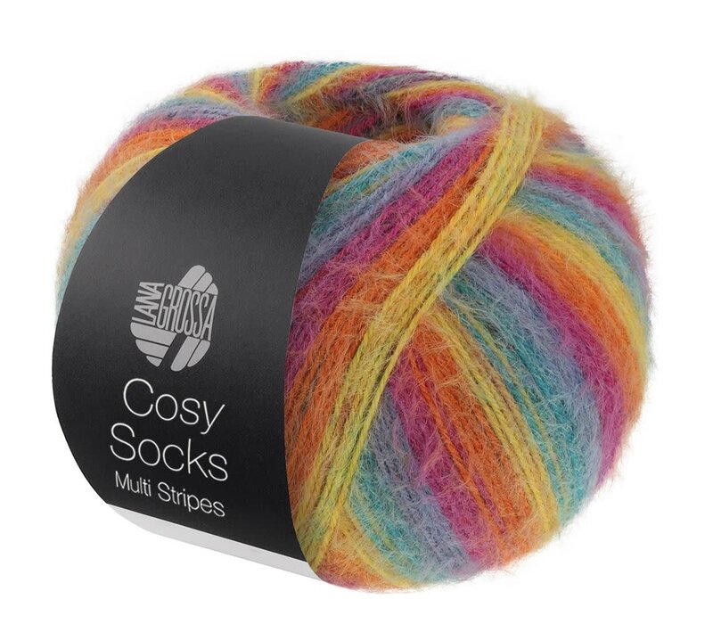 Cosy Socks Multi Stripes 151 - Petrol/Rookblauw/Fuchsia/Oranje/Geel