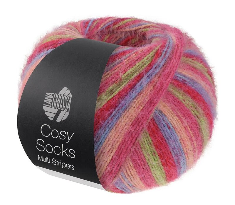 Cosy Socks Multi Stripes 152 - Tulprood/blauw/Zalmroze/Roze/Lichtgroen