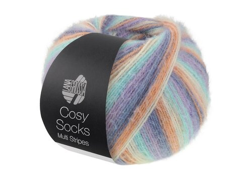 Lana Grossa Cosy Socks Multi Stripes 153 - Lavendel/Grijsblauw/Zalm/Crème/Turquoise