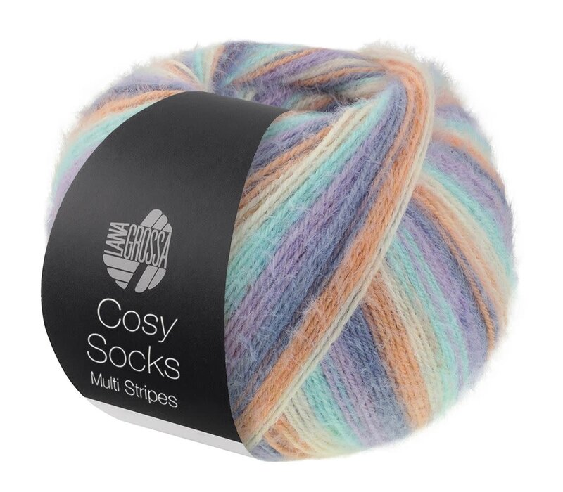 Cosy Socks Multi Stripes 153 - Lavendel/Grijsblauw/Zalm/Crème/Turquoise