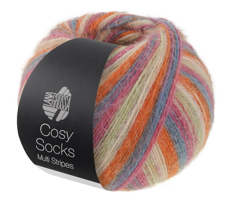 Cosy Socks Multi Stripes 154 - Donkergrijs/Grijsblauw/Fuchsia/Lichtgroen/Crème/Oranje