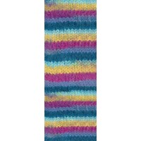 Cosy Socks Multi Stripes 155 - Donker petrol/licht turkoois/geel/orchidee/grijsviolet