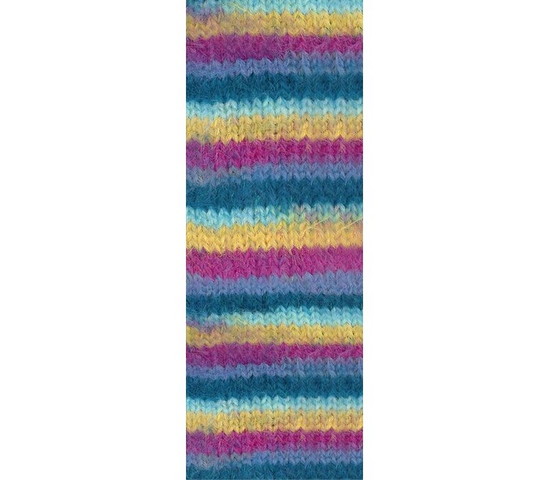 Cosy Socks Multi Stripes 155 - Donker petrol/licht turkoois/geel/orchidee/grijsviolet
