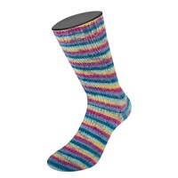 Cosy Socks Multi Stripes 155 - Donker petrol/licht turkoois/geel/orchidee/grijsviolet