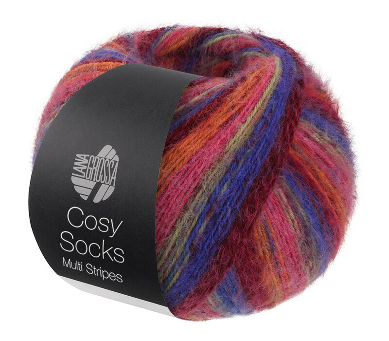 Cosy Socks  Multi Stripes 156 - Blauwviolet/Wijnrood/Pompoen/Roze/Grijsgroen