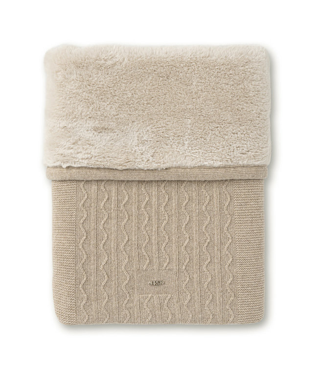 First First - Ethnic White - Beige gebreid FIRST dekentje in cashmere, gevoerd met bont