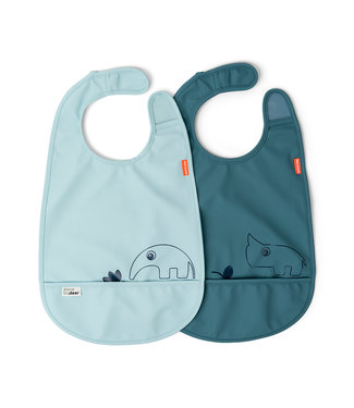 Done by Deer Done by Deer - Bib w/velcro 2-pack, Deer friends, Blue