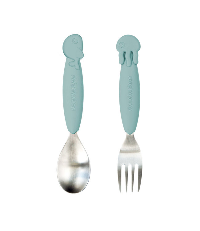 Done by Deer Done by Deer - YummyPlus spoon & fork set, Sea friends, Blue