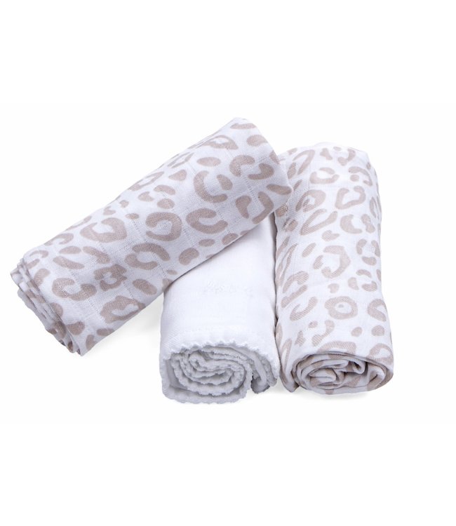 Poetree Kids Poetree Kids - Tetra doekjes luipaard print/camel/luipaard print 60x60cm (3 stuks in doosje)