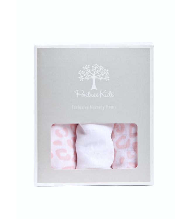 Poetree Kids Poetree Kids - Tetra doekjes  roze luipaard print/wit/ roze luipaard print