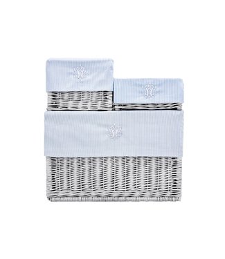 Caramella Caramella - White wicker box with azure striped liner big