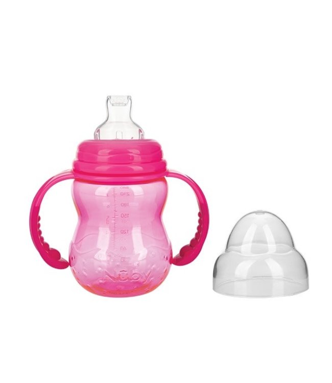Nuby Nuby - Trainingsfles met brede nek, antikoliek drinktuit en afneembare handvaten uit Tritan™ - Vari-Flo - 240ml - 6m+