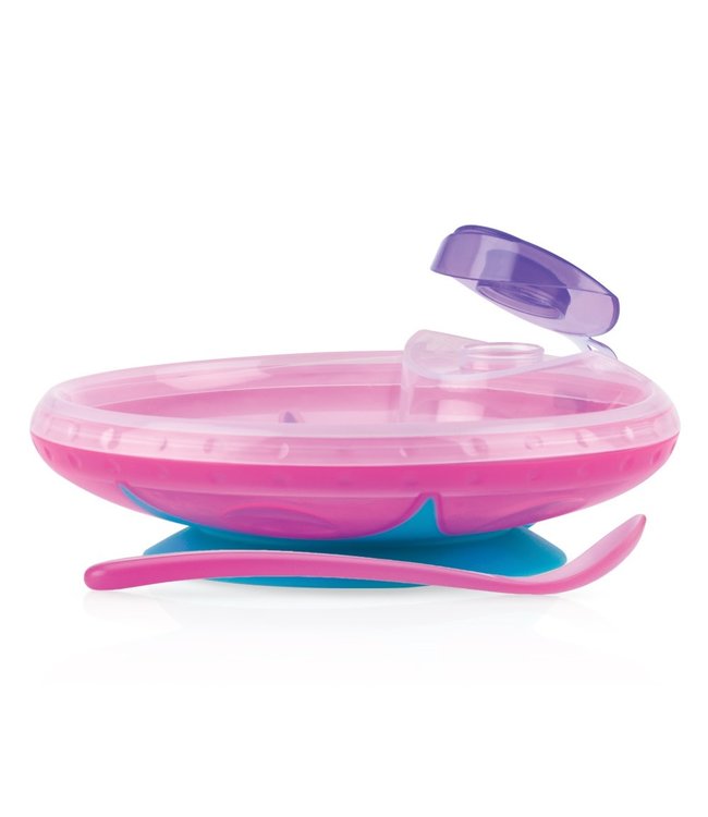 Nuby Nuby - Warmhoudbord met zuigring en lepel - Roze - 400ml - 3m+