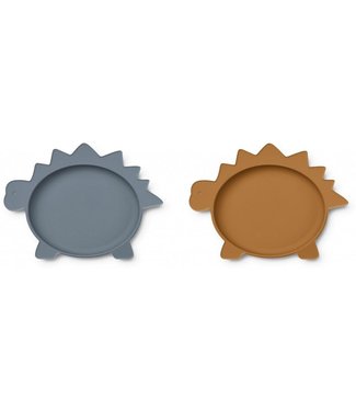 Liewood Liewood - Olivia plate - 2 pack 6934 Dino blue wave/mustard mix