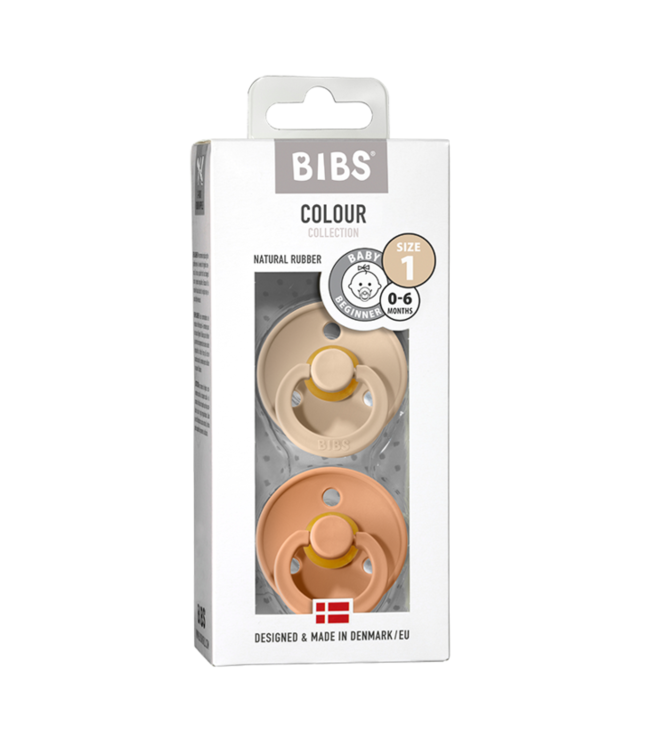 Bibs Bibs - Fopspeen Natuurrubber - Blister Vanilla / Peach - T1