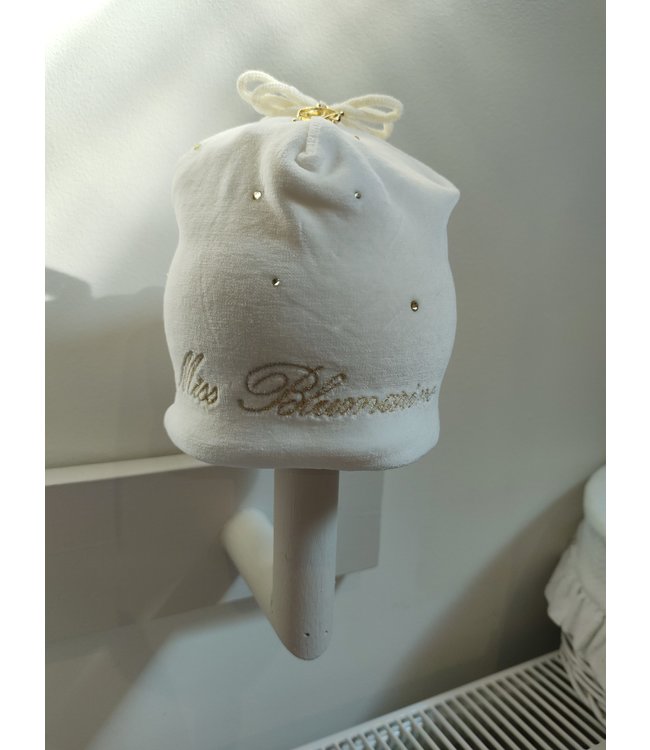 Miss Blumarine Miss Blumarine - Muts Met Gouden Strass - Ecru Velours