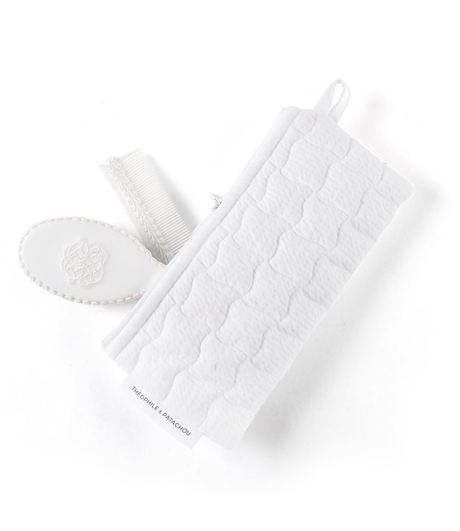 Theophile & Patachou Theophile & Patachou - Borstel en kam geborduurd + zakje Wit