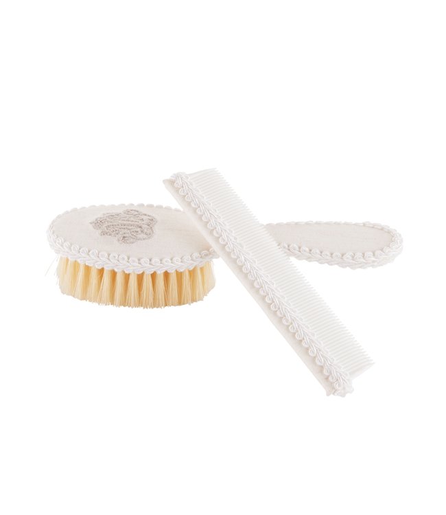 Theophile & Patachou Theophile & Patachou - Borstel en kam geborduurd + pochet Zand