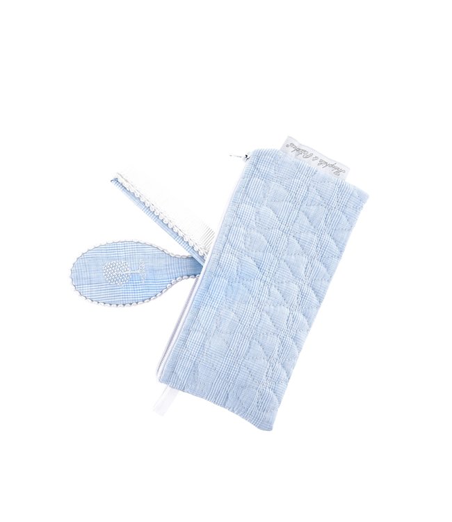 Theophile & Patachou Theophile & Patachou - Borstel en kam geborduurd + pochet Lichtblauw