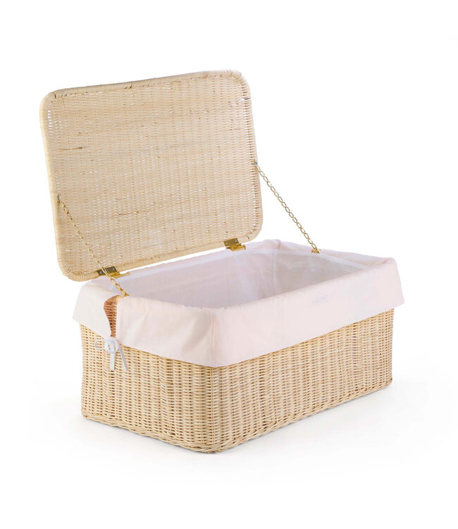 Theophile & Patachou Theophile & Patachou - Kleine rieten speelgoedkoffer + Bekleding katoen Roze