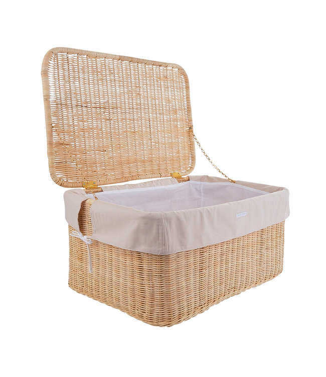 Theophile & Patachou Theophile & Patachou - Kleine rieten speelgoedkoffer + Bekleding katoen Camel Safari