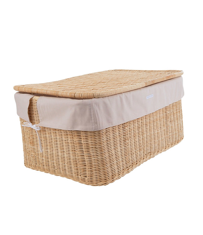 Theophile & Patachou Theophile & Patachou - Kleine rieten speelgoedkoffer + Bekleding katoen Camel Safari