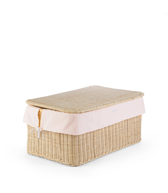 Theophile & Patachou Theophile & Patachou - Grote rieten speelgoedkoffer + Bekleding katoen Roze