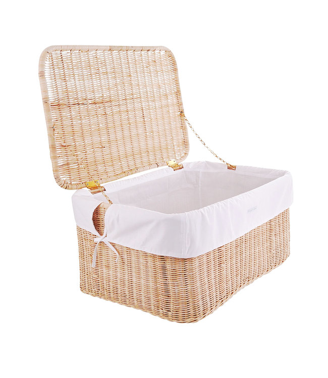 Theophile & Patachou Theophile & Patachou - Grote rieten speelgoedkoffer + Bekleding katoen Wit