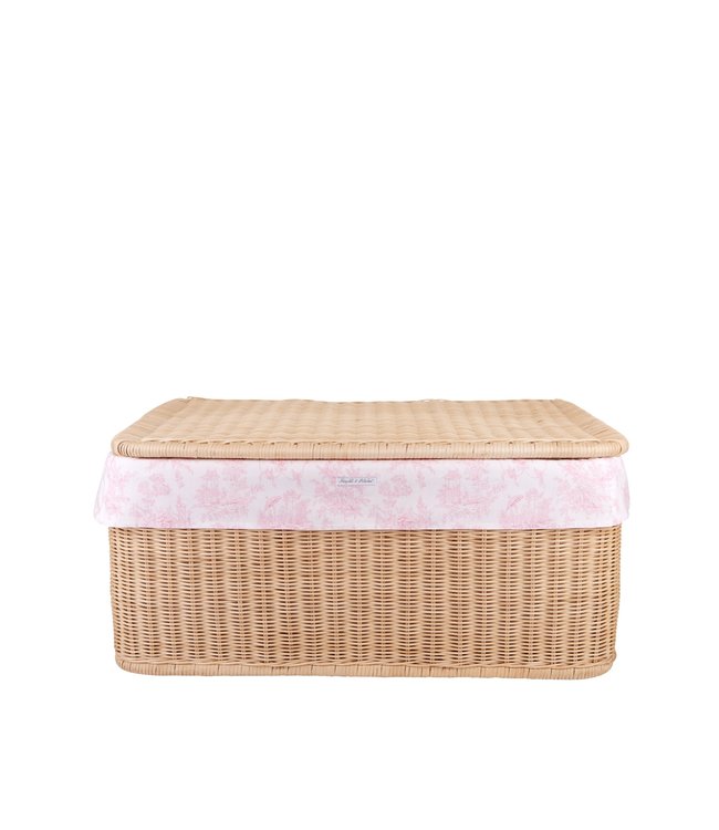 Theophile & Patachou Theophile & Patachou - Grote rieten speelgoedkoffer + Bekleding katoen Roze geprint