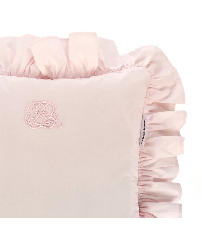 Theophile & Patachou Theophile & Patachou - Kussen volant + borduurwerk - Popeline Roze