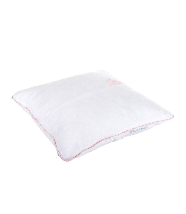 Theophile & Patachou Theophile & Patachou - Kussen geborduurd - Linnen wit/roze