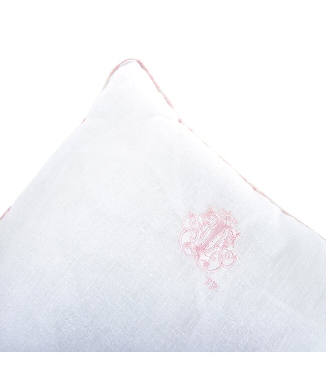 Theophile & Patachou Theophile & Patachou - Kussen geborduurd - Linnen wit/roze