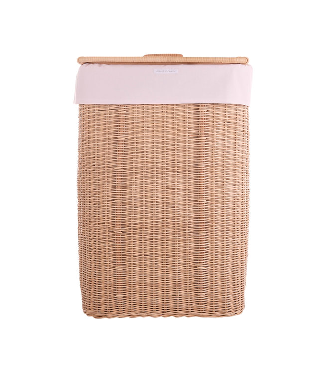 Theophile & Patachou Theophile & Patachou - Rechthoekige rieten linnenmand + Bekleding katoen Roze