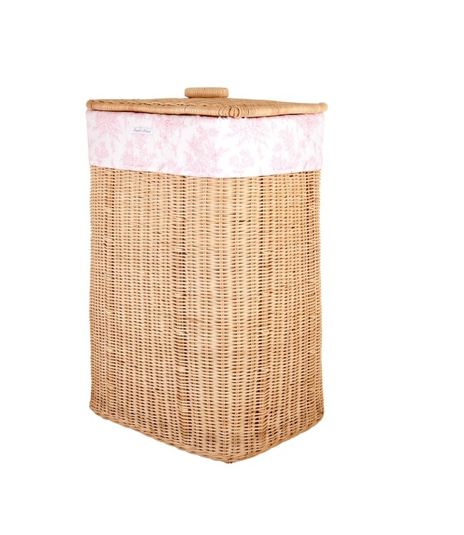 Theophile & Patachou Theophile & Patachou - Rechthoekige rieten linnenmand + Bekleding katoen Roze geprint